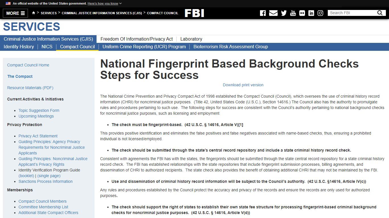 National Fingerprint Based Background Checks Steps for Success ... - FBI